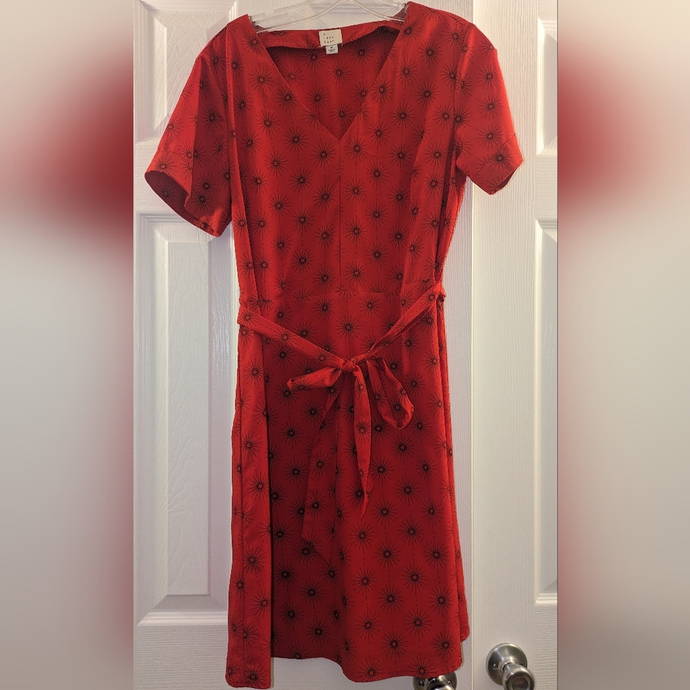 a new day Red Dress with Black Sunburst Print Sz M